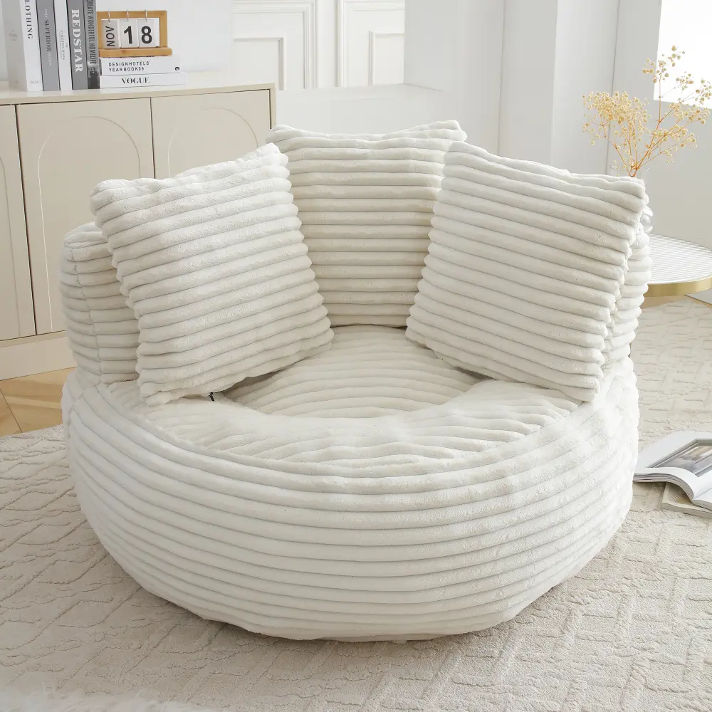Oversized High-Back Corduroy Beanbag Lazy Sofa with Filler - Ergonomic, High-Resilience Adult Stuffed Accent Chair, Comfortable for Reading & Gaming in Living Room