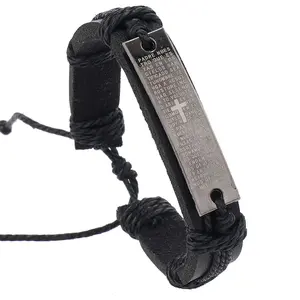 Christ Leather Bracelet Adjustable Bracelet for Men and Women Jesus Bracelet Cross Charm Bangle