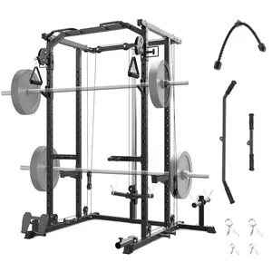 Garvee 2000LBS Heavy-Duty Power Cage – Multi-Function Squat Rack with Dual Pulley Cable Crossover – Robust Steel Frame – Strength Training, Fitness & Weightlifting – Home Gym Equipment