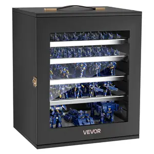 VEVOR Miniatures Storage Case, Fits for 1:1750-1:2000 Scale Models, Wooden Miniatures Display Holder with 5 Tray & 13 Slots, Clear View Miniature Transport Case for Collectibles (Minis Not Included)