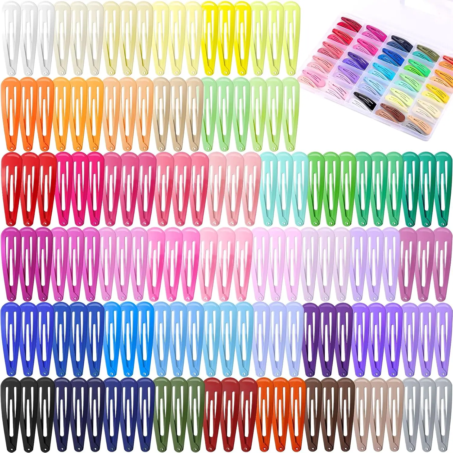 150pcs Hair Clips, 50 Hair Barrettes for Girls, 2 Inch Colorful Snap Hair Clips with Storage Case, Non Slip Metal Barrettes for Women Girls Toddler Kids Teens
