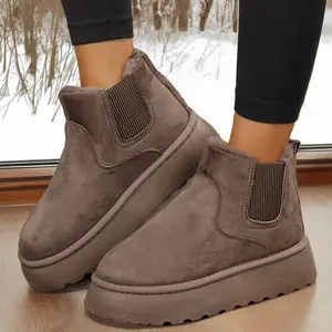 Women's Boots Stylish Comfortable Faux Leather Suede Flat Slip-On Snow Boots for Warmth and Fashion - Short Design Shoes for Indoor and Outdoor Springfresh
