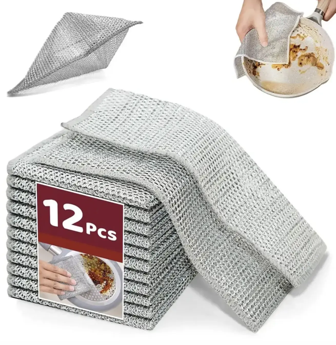 12 Pack Steel Wire Mesh Metal Dishwashing Cloths, 7.87x7.87" Multipurpose Non-Scratch Double Layer Scrubber, Reusable Washable for Wet & Dry Kitchen Cleaning and Organizing (Stainless Steel Sinks, Pans), Mother's Day Gift summerwins