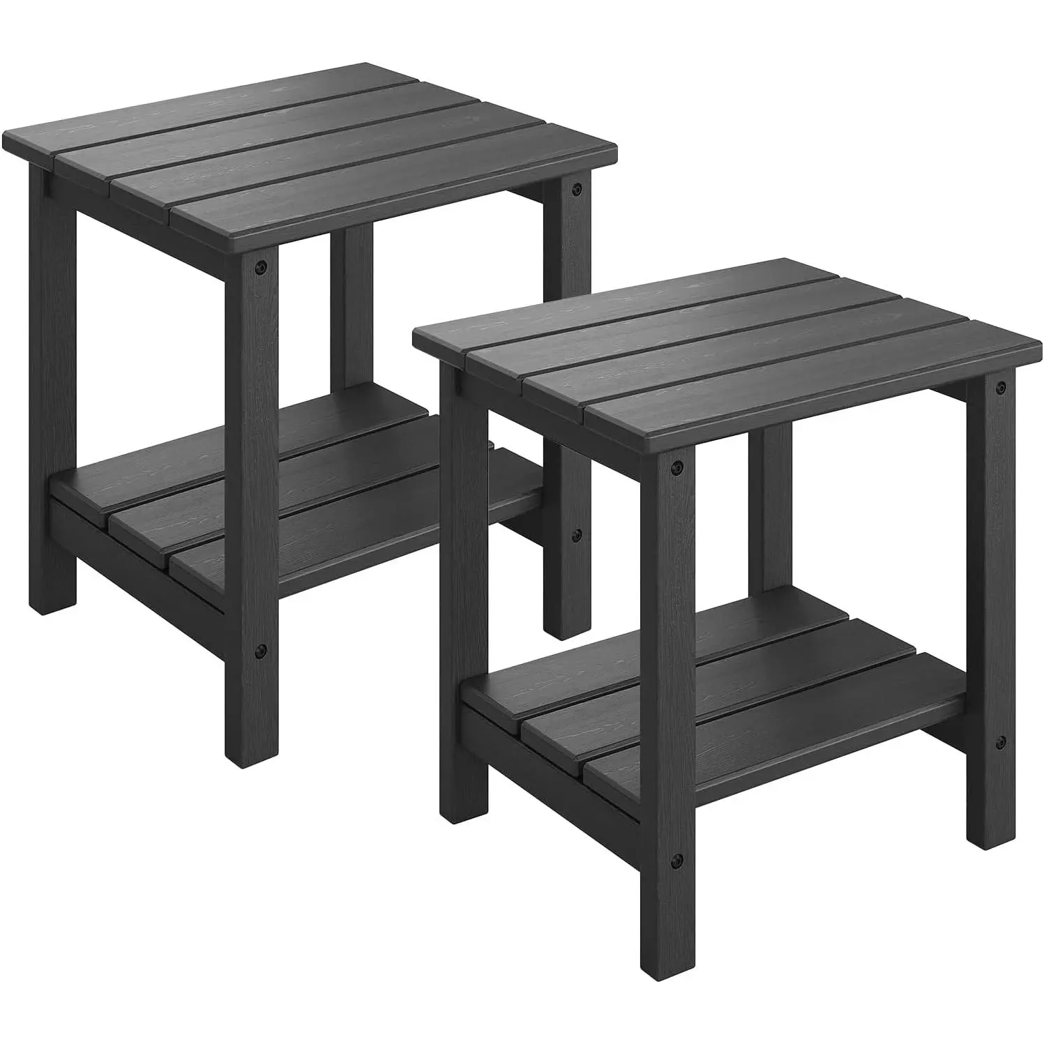 Adirondack Outdoor Side Table 18 x 15 in, HDPE 2-Tier Patio Side Tables for Outside, All-Weather End Table for Patio Pool Deck Indoor Backyard, Black-2Pcs