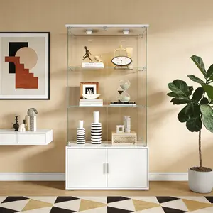 ARCH Double-door four-layer cabinet-style storage cabinet,display cabinet,wine cabinet,file cabinet,with remote-controlled PAIPAI lights,adjustable feet, can be placed in the living room,color:white