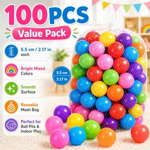 100 Pcs Ball Pit Balls, 2.16 In/5.5 cm Eco-Friendly Thickened Plastic Play Balls, Multi-Colored Soft Lightweight Playpen Balls, Sensory Fun for Kids & Toddlers, Bounce House, Play Tent, Pool, Playhouse & Birthday Party Decorations