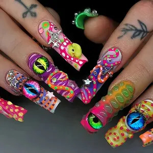 Mixed Colorful Animal Eye Design Nail Art Charms, 50pcs/set 3D Nail Art Decoration, DIY Nail Art Accessories for Women & Girls, Star Pattern Rhinestones