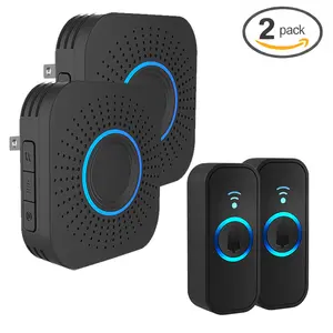 【2 Packs】Wireless Door bell, Mini Doorbell IP55 Waterproof, 1,000ft Range 110dB Mute Mode 32 Door Chime,high-volume of 5 Volume Adjustment levels,Colorful LED Flashing and Silent Function, Safety for Home Office Teachers & Hearing-Impaired.