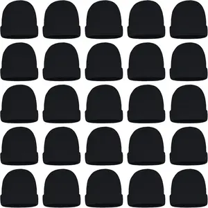 25 Pack Winter Beanie Hats, Unisex Thermal Toboggan Cold Weather Cuffed Caps Bulk Bundle