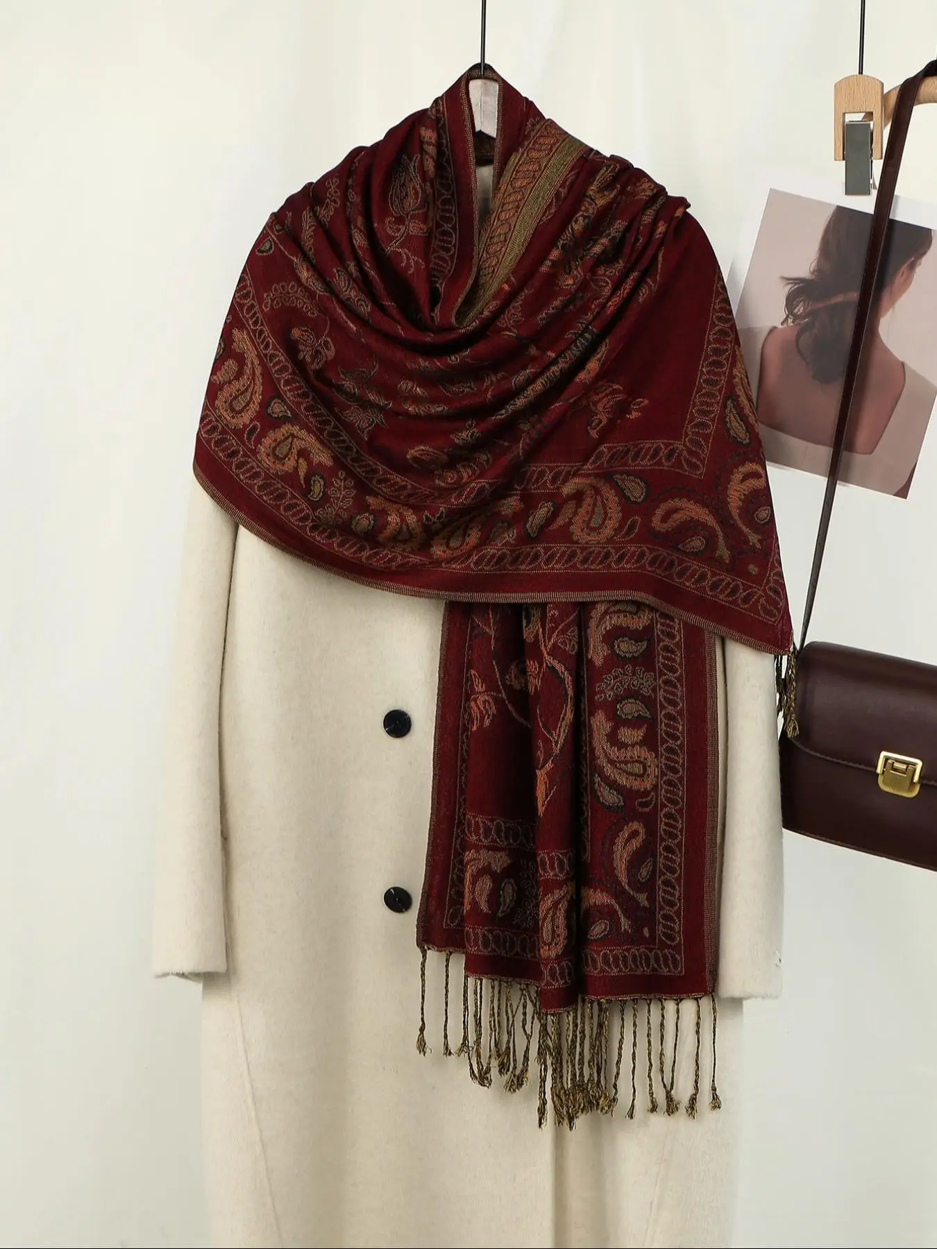 Women's Floral Embroidery Tassel Decor Long Scarf, Boho Style Shawl for Women, Fashionable Soft Comfortable Scarf for Daily Wear