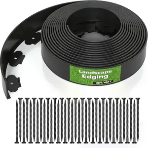 40 FT Landscape Edging Kit with 36 Spikes - 3 Inch High Flexible Plastic Garden Border - No-Dig Lawn Edging for Flower Beds, Pathways, and Yards - Durable Black Landscape Border (3in x 40FT)