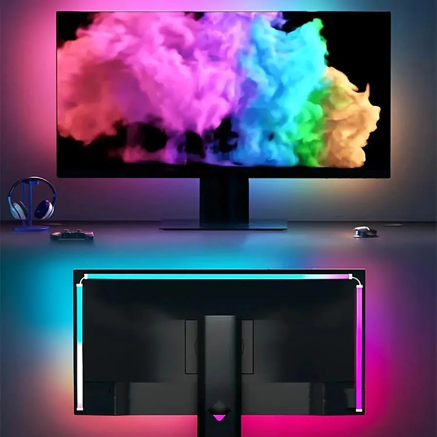1pc set of ambient screen light, suitable for 24/32 inch computer screens, 3-in-1 game light, Rgb ambient lighting, changes color, mode, brightness, easy to install, for movies/games, Dimmable RGB, Adjustable Brightness Led