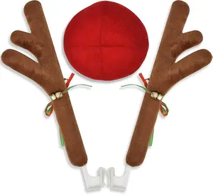 EcoNour Car Reindeer Antlers & Nose for Christmas | Decoration Kit with Reindeer Antler, Jingle Bells & Nose | Horns Set Made of Sponge Stuffings | Rudolph Car Decoration for Christmas