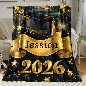 Class Of 2026 Graduation Gift Custom Name Printed Super Soft Flannel Blanket Soft Cozy Warm Lightweight Soft Funny Throw Blanket For Travel Camping Sofa Bed Office Kid Room Decor Personalized Present Men Gift