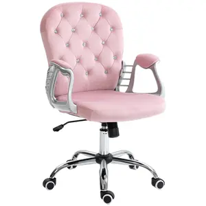 [Bellemave]Vinsetto Velvet Home Office Chair, Button Tufted Desk Chair with Padded Armrests, Adjustable Height and Swivel Wheels, Pink