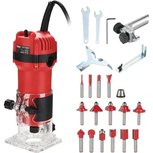 800W Compact Woodworking Router Tool, 31000 RPM, Comes with 15 Pieces 1/4 Router Bit Set, Roller Guide and Portable Tool Box Roller Guide Edge Guide Router