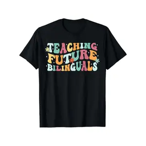 Men's Retro Groovy Maestra Funny Spanish Teacher Bilingual Round Neck Shortsleeve Streetwear T-Shirt - "Teaching Future Bilinguals" Graphic, 100% Soft Loose-Fit Unisex Top, S-XXXL Sizes, Casual/Gym Wear, All-Season Comfort, Ideal Gift for Educators