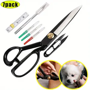 7PCS Scissors Set 10 Inch Stainless Steel Sewing Scissors, Professional Tailor Scissors, Fabric Shears for Leather, Home, Office, Artists, Dressmakers
