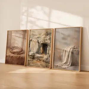 Triptych Christian Wall Art Set of 3: “From Suffering to Resurrection”. Gift for Easter. Jesus Christian Digital Poster.