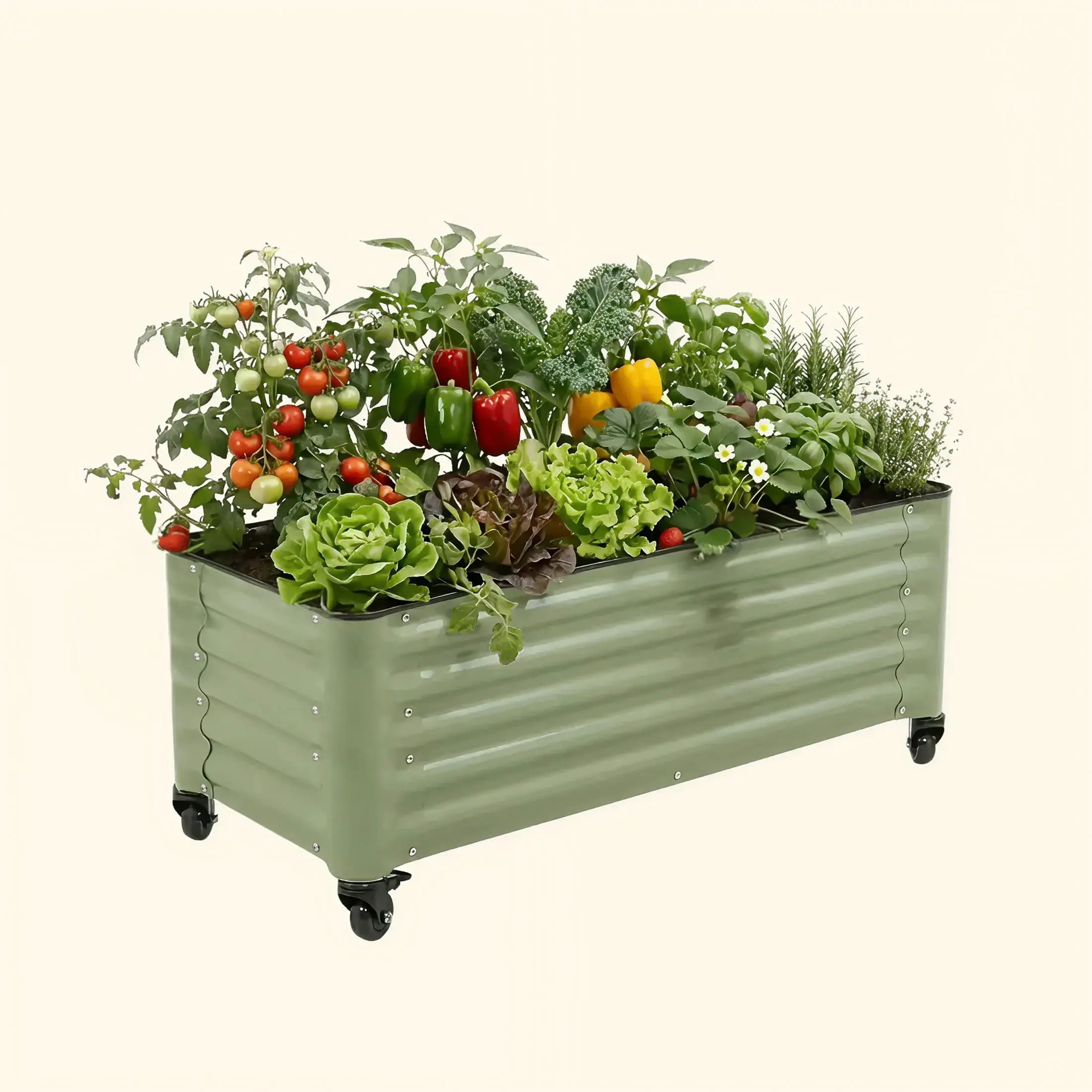 Vego Garden Classic Rolling Garden Bed 1.75' x 4' Heavy Duty Planter with Corrugated Bottom for Better Drainage and 20+ Years Durability