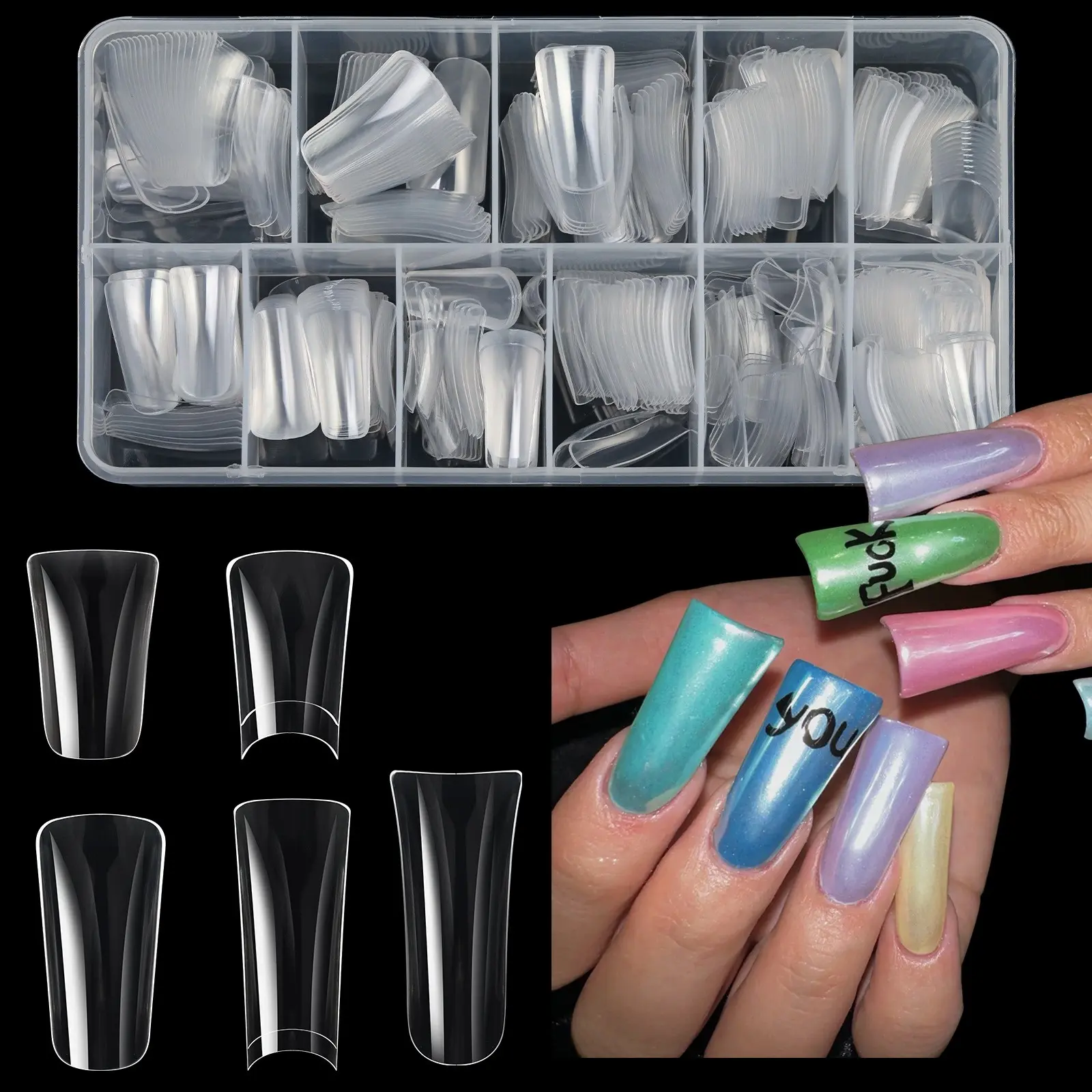 360/504Pcs Clear Duckbill Fake Nail Tips Full Cover False Fingertips 12Sizes Press On Nails Extension Fake Nails Extensions for Manicure Salon Supplies Nail transparent nail sheet Nail Art Accessories