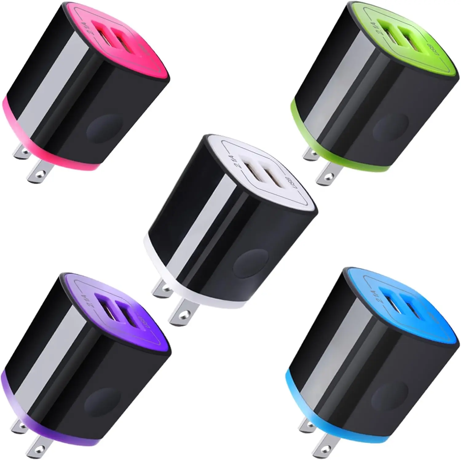 5-Pack Dual USB Wall Charger 2.1A Fast Charging Block for iPhone, Android, Samsung, iPad, Kindle 5-Pack Dual USB Wall Charger 2.1A Fast Charging Block for iPhone, Android, Samsung, iPad, Kindle
