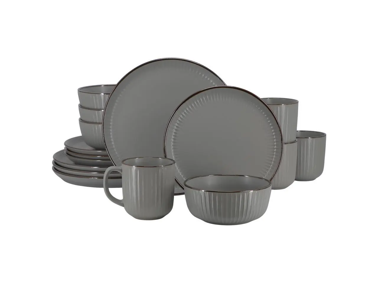 Elama Leo 16 Piece Stoneware Dinnerware Set In Dark Gray Elama Leo 16 Piece Stoneware Dinnerware Set In Dark Gray