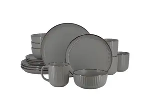 Elama Leo 16 Piece Stoneware Dinnerware Set In Dark Gray