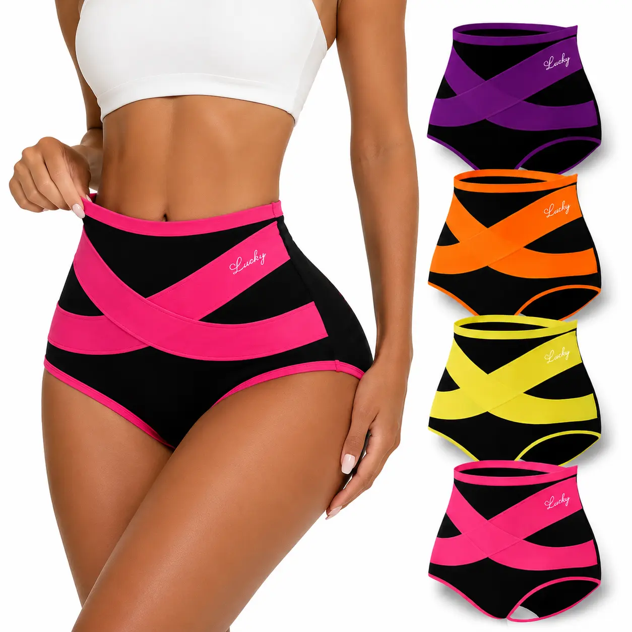 4 Packs Comfortable Women's High Waisted Panties, Full Coverage Compression High-Cut Briefs for Daily Wear