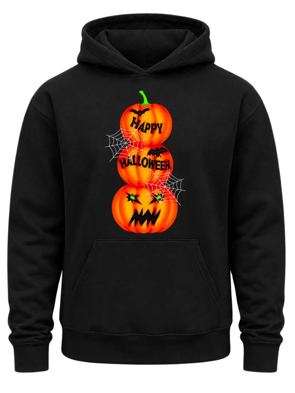 Happy Halloween Pumpkin Stack Graphic Hoodie Spooky Jack O Lantern Spider Web Pullover Unisex Casual Classic