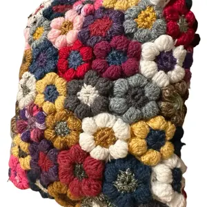 Meadow Flowers Crochet Pillow - Colorful Floral Design with Assorted Colors and Soft Fabric