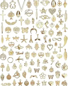 100 Pcs Wholesale Bulk Lots Jewelry Making Charms, Mixed Golden KC Gold Alloy Charms Pendants for Necklace Bracelet Jewelry Making and Crafting supplies