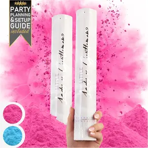 Gender Reveal Confetti Cannon - Biodegradable Powder Party Poppers - Pink 2 Pack - Baby Girl Gender Reveal Smoke Bomb Cannons Confetti Poppers