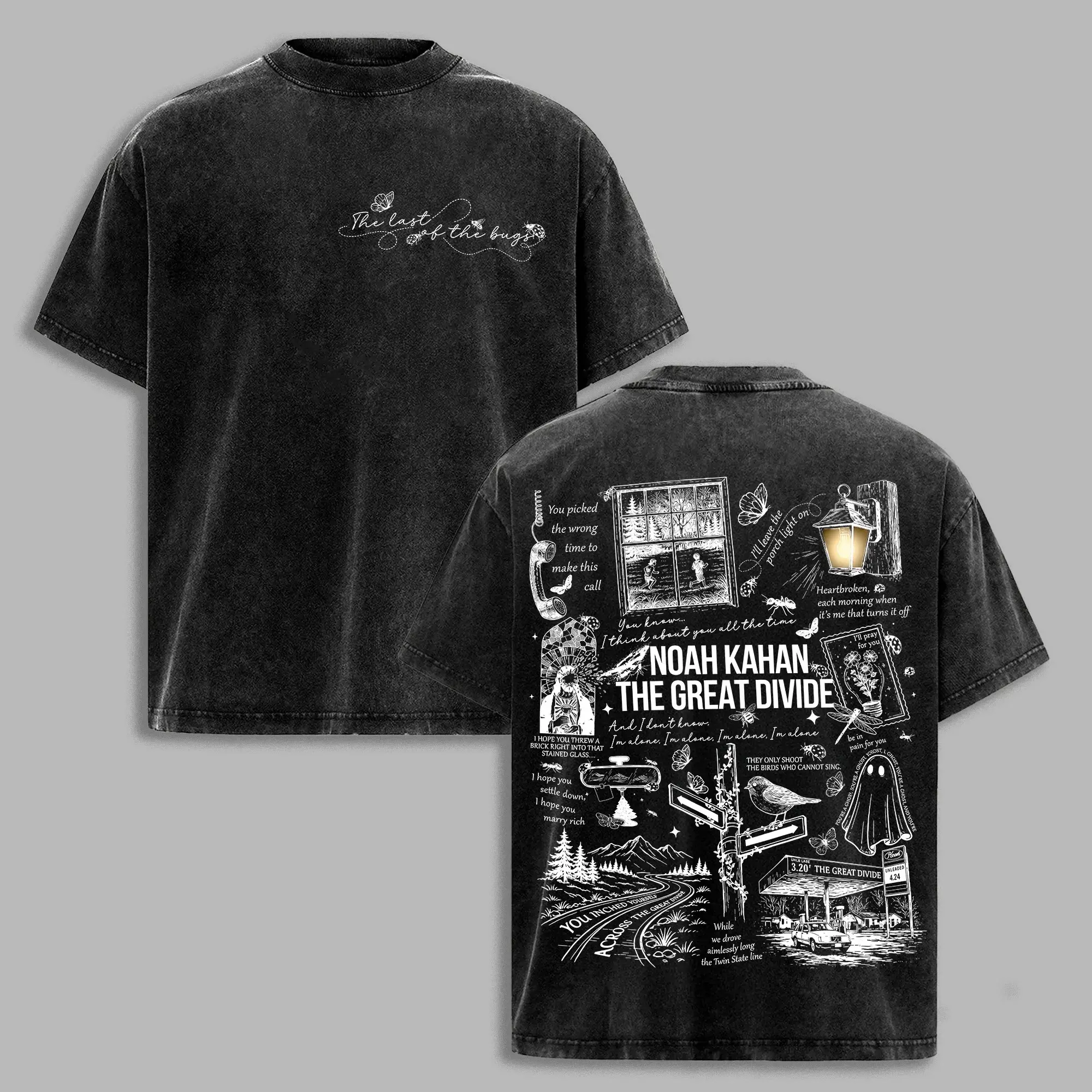 Comfort Colors Noah Kahan The Great Divide T-Shirt Vintage Lyric Graphic Tee Indie Folk Concert Merch Washed Black Tee 100% Cotton Unisex S-3XL Retro Streetwear Gift - Man, Menswear