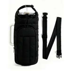 Water Bottle Holder Bag with Strap, 18~64 oz Crossbody Bag Gym Accessories, multi-layer pocket design Sling Purses for Outdoor tourism, sports（Black，1 PCS）
