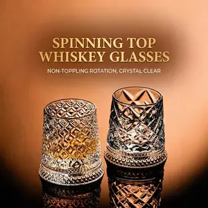 Rotating Crystal Whiskey Glass with LED Coaster, Creative Anti-Tip Tumbler for Whisky, Beer and Spirits Drinking glass frog spraying frost hand