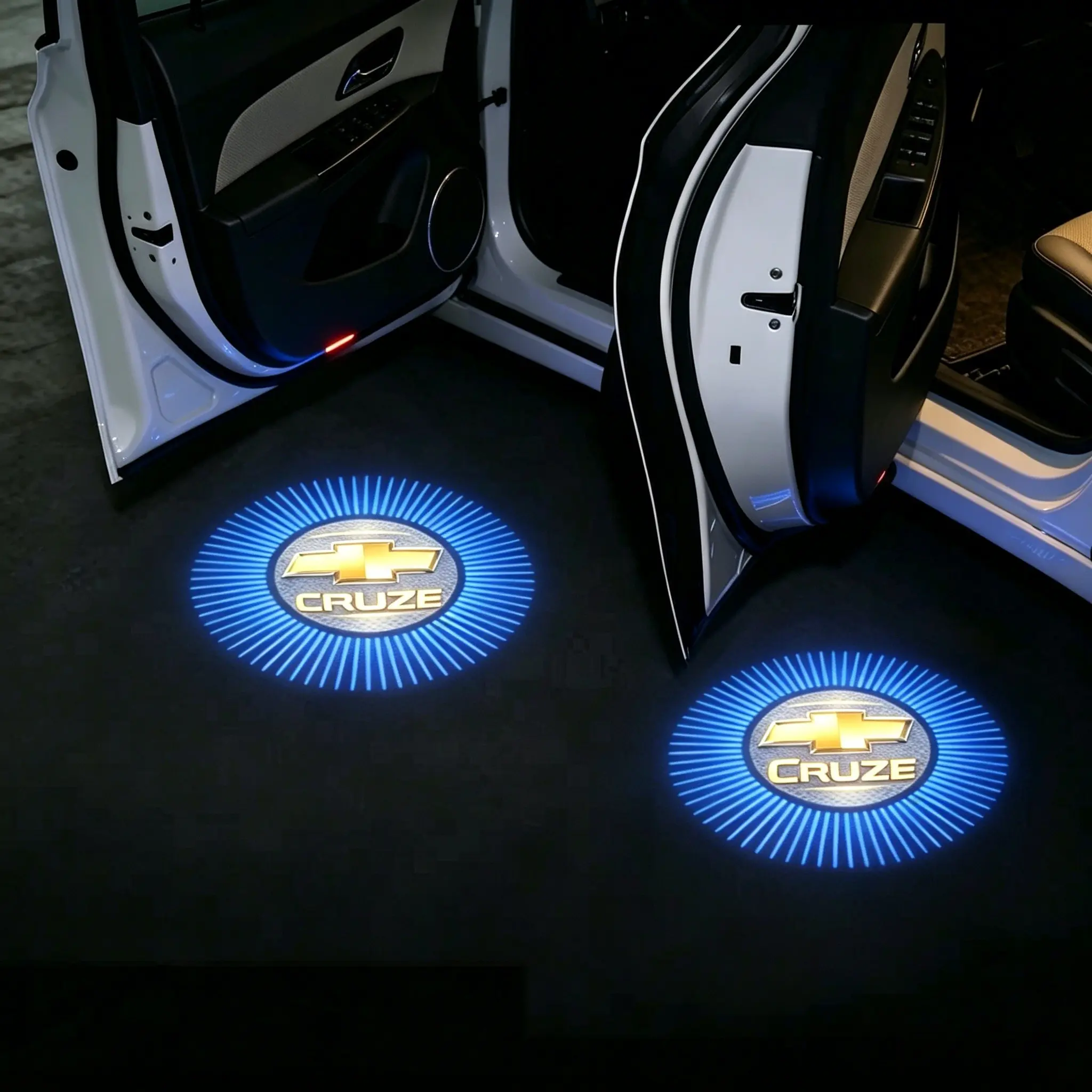 2Pcs Chevrolet Luminous LED Door Welcome Lights - Dual-Lens Projection Assemblies & Components, Wireless No-Drill Waterproof Puddle Lamps, LED Car Ambient Light Car Accessories for Chevy Silverado Tahoe Suburban Malibu Equinox Traverse Camaro