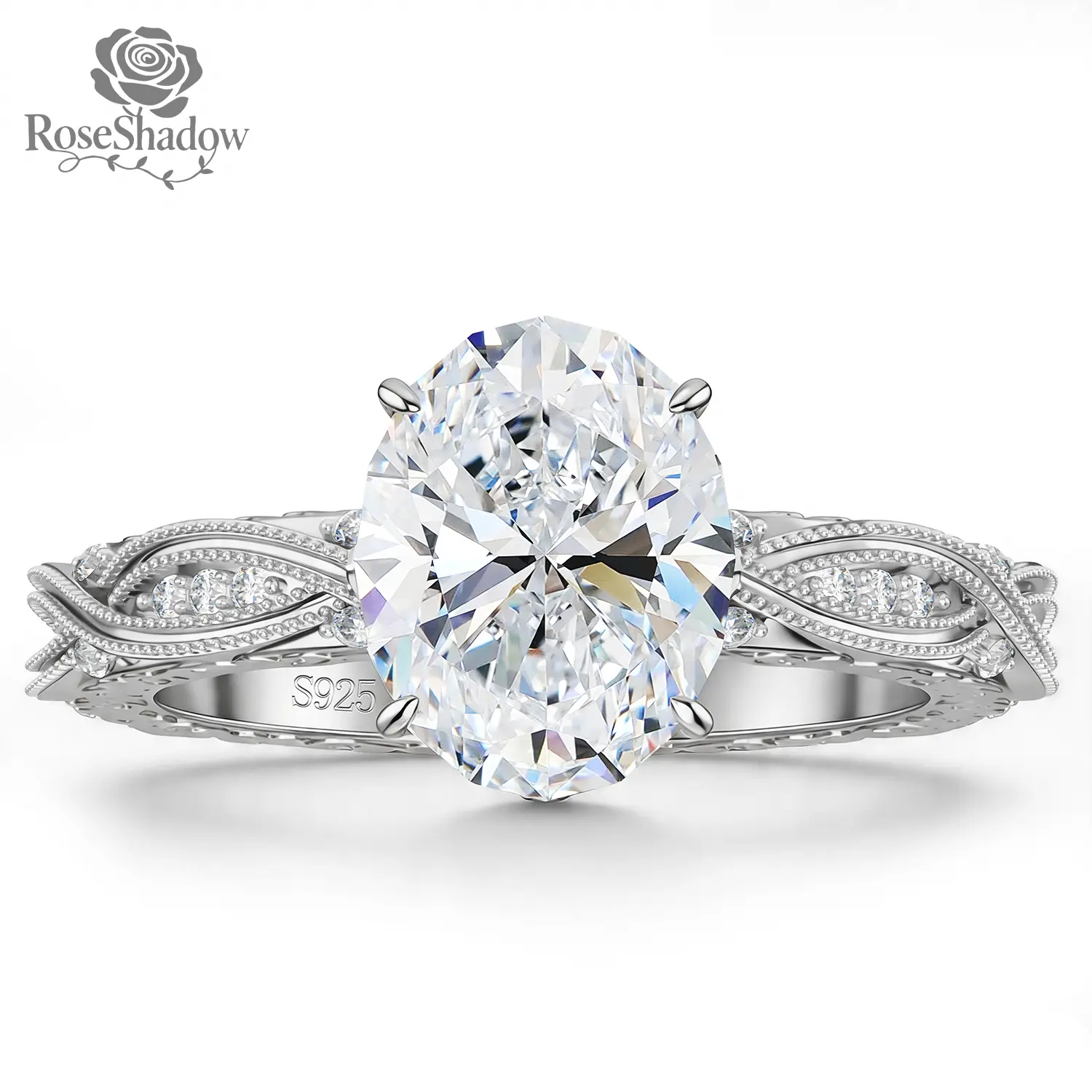 ROSESHADOW 2CT Moissanite Oval Cut Ring for Women D Color VVS1 Clarity 14K Gold Plated 925 Sterling Silver Engagement Vintage Promise Ring Anniversary Wedding Evil Eye Gift for Wife Girlfriend