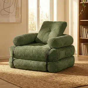 Cloud corduroy modular lazy sofa, convertible sofa bed 2-in-1 multifunctional sofa bed, modern simple single living room sofa, suitable for small-sized apartments, compact sofa bed with lumbar pillow
