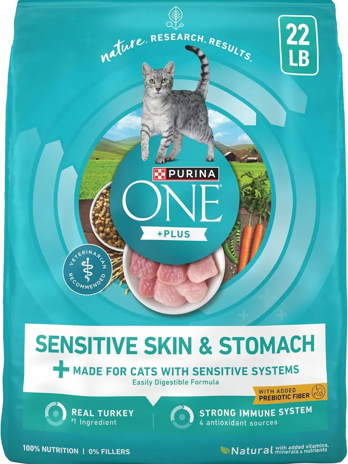 Purina 1 Natural Dry Cat Food, Sensitive Stomach & Skin Formula, +Plus Blend - 22 lb Bag
