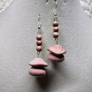 Cedarwood Mushroom Earrings with Cedarwood Beads - Handcrafted Design Featuring Natural Shapes and Beads