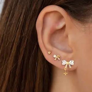 Dearmay 3 Pair Earring Set Small Bow Stud Earrings for Women Cubic Zirconia Bowknot Hypoallergenic Cute Tiny Mini Cartilage Dainty Anniversary Birthday Jewelry Gifts Greenish Spring