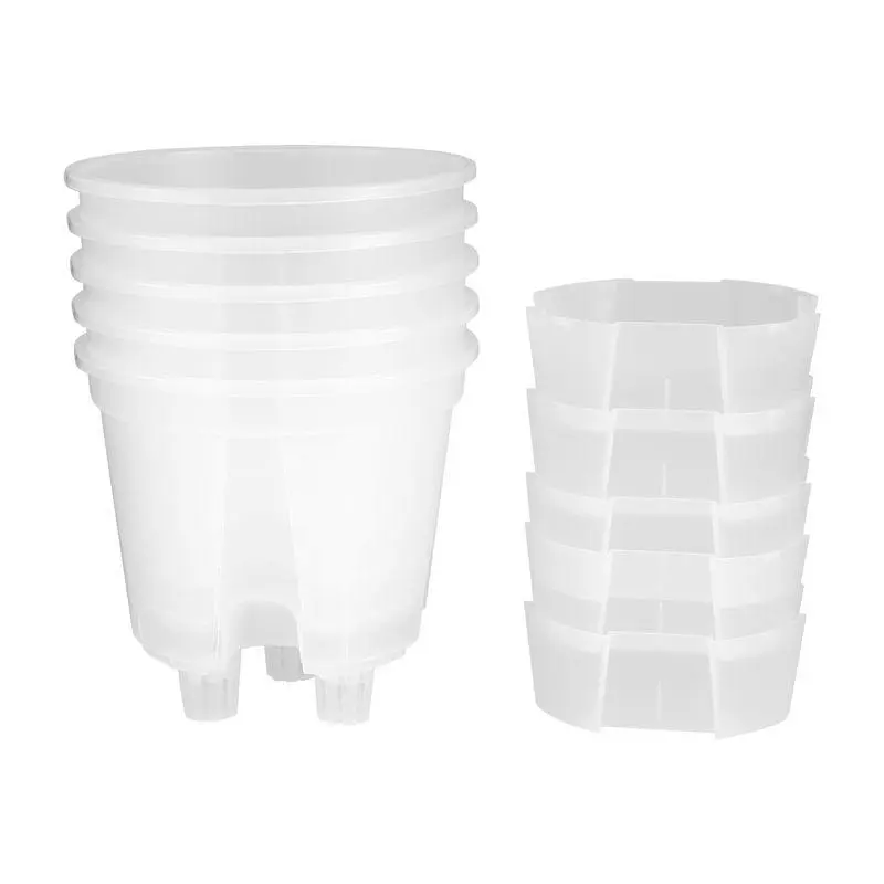 6-Inch Transparent Plastic Self-Watering Garden Pots, 5-Pack Plastic Nursery Plant Pots with Deep Reservoir