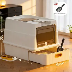 Furniture-Grade Dual-Entry Cat Litter Box – Extra Large Enclosed Cat Toilet with 2-Way Access System, Anti-Splash Odor Control, Hygienic Durable Plastic Litter Pan for Stylish Homes