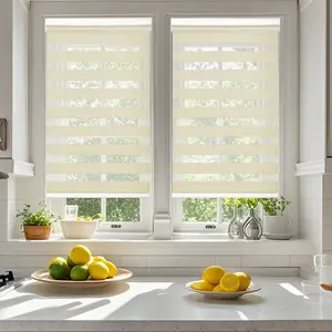 Custom No-Drill Zebra Blinds 100% Blackout - Cordless Dual Layer Roller Shades - Apricot