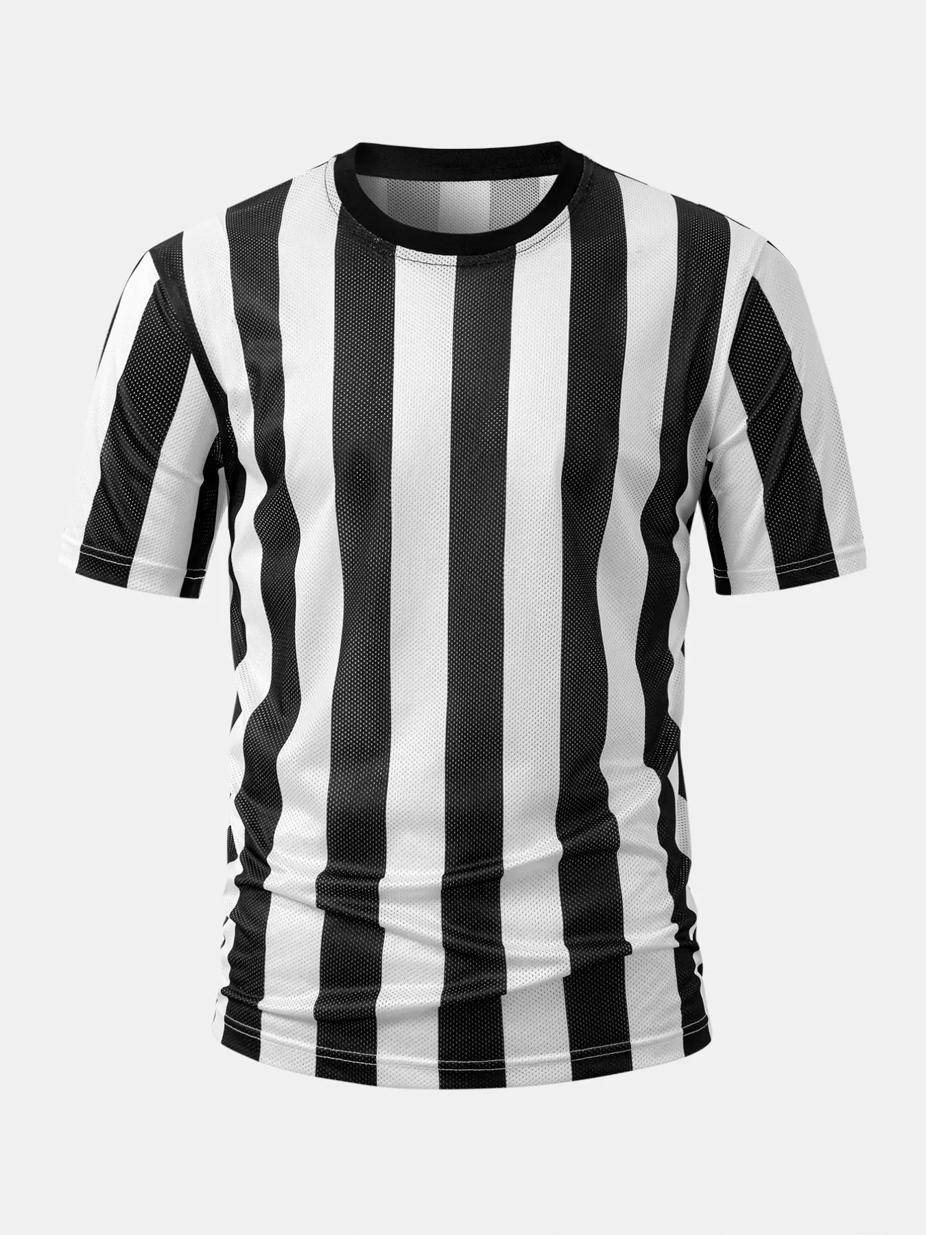 Men's Striped Referee T-Shirt, Short Sleeve Mesh Breathable Tops Umpire Uniform, Ideal for Sports Work Events, Comfortable and Durable Design
