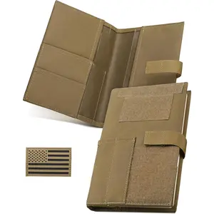 Tactical Book Cover for 5.5" x 8" Military Log Book Protective Holder Detachable Army Field Notebook Cover with Flag Patch for Protecting Notes Tan 5.7x8.7 in