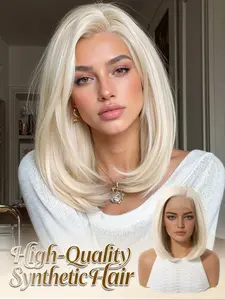 13x4 HD Lace Front Wig 12 Inch Short Bob Platinum Blonde Glueless Heat Resistant Synthetic Natural Comfortable Daily Wear for Women Heat Resistant Wigs