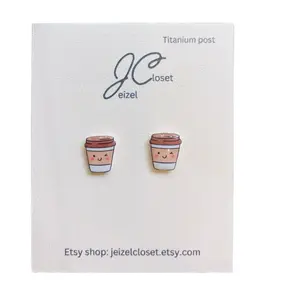 COFFEE CUP stud earrings. Handmade. Titanium post. Hypoallergenic.