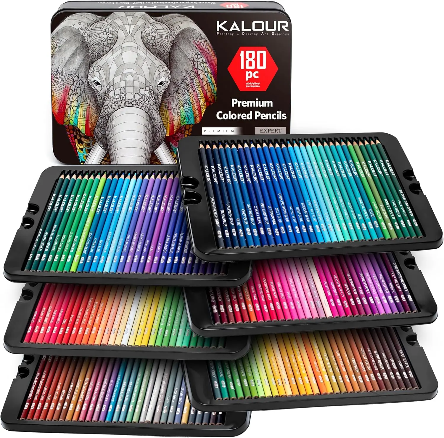 KALOUR 180 Colored Pencil Set for Adults Artists - Rich Pigment Soft Core -12 Metallic Pencil - Ideal for Coloring Drawing Sketching Shading Blending - Vibrant Color（Tin Case） tiktokshopbacktoschool